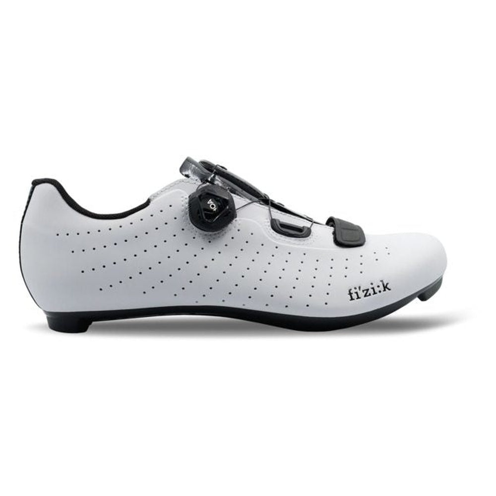 Fizik Tempo Overcurve R5 white cycling shoes with black accents and BOA closure