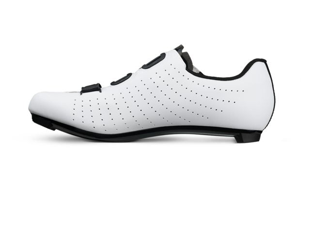 Fizik Tempo Overcurve R5 white cycling shoe with black accents side view