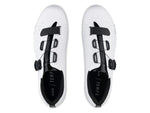Fizik Tempo Overcurve R5 white cycling shoes with black straps and BOA dials