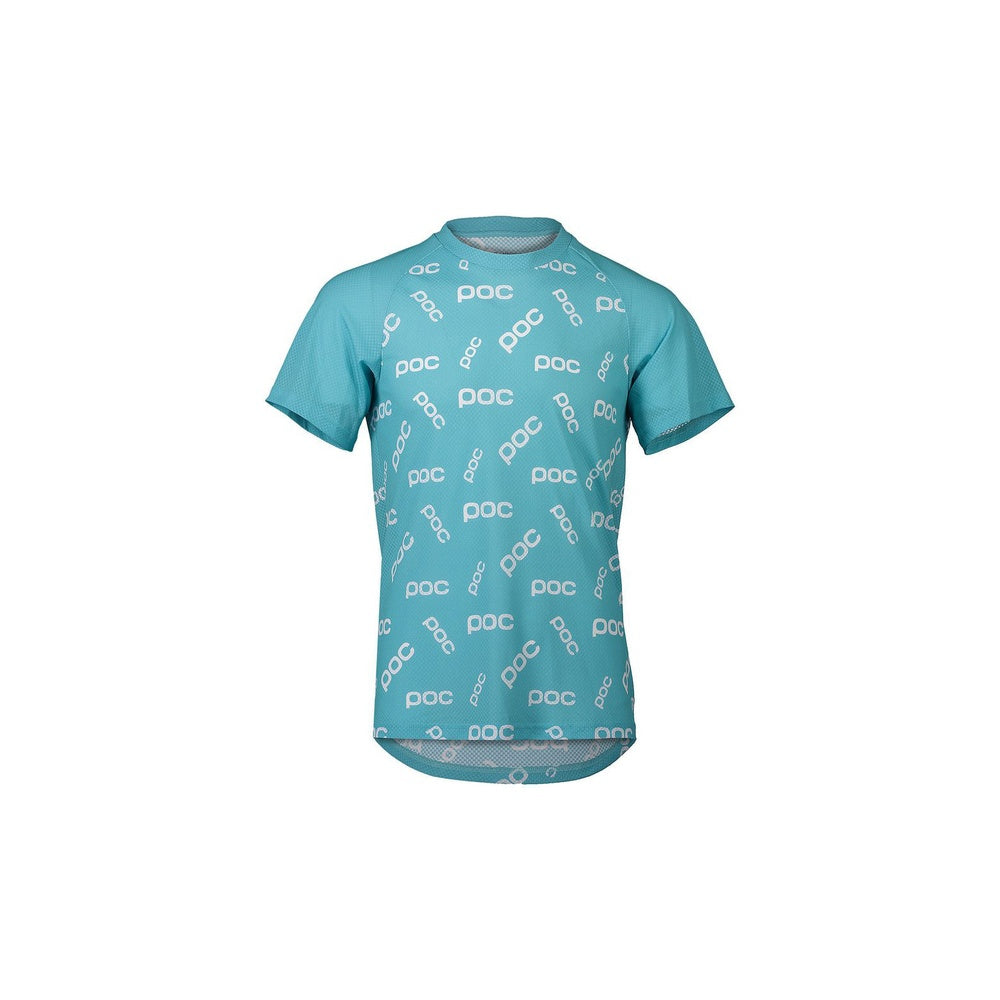 POC MTB Pure Tee in kalkopyrit blue with repeating POC logo pattern