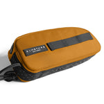 ALMSTHRE golden yellow top tube bike bag with black trim and brand label