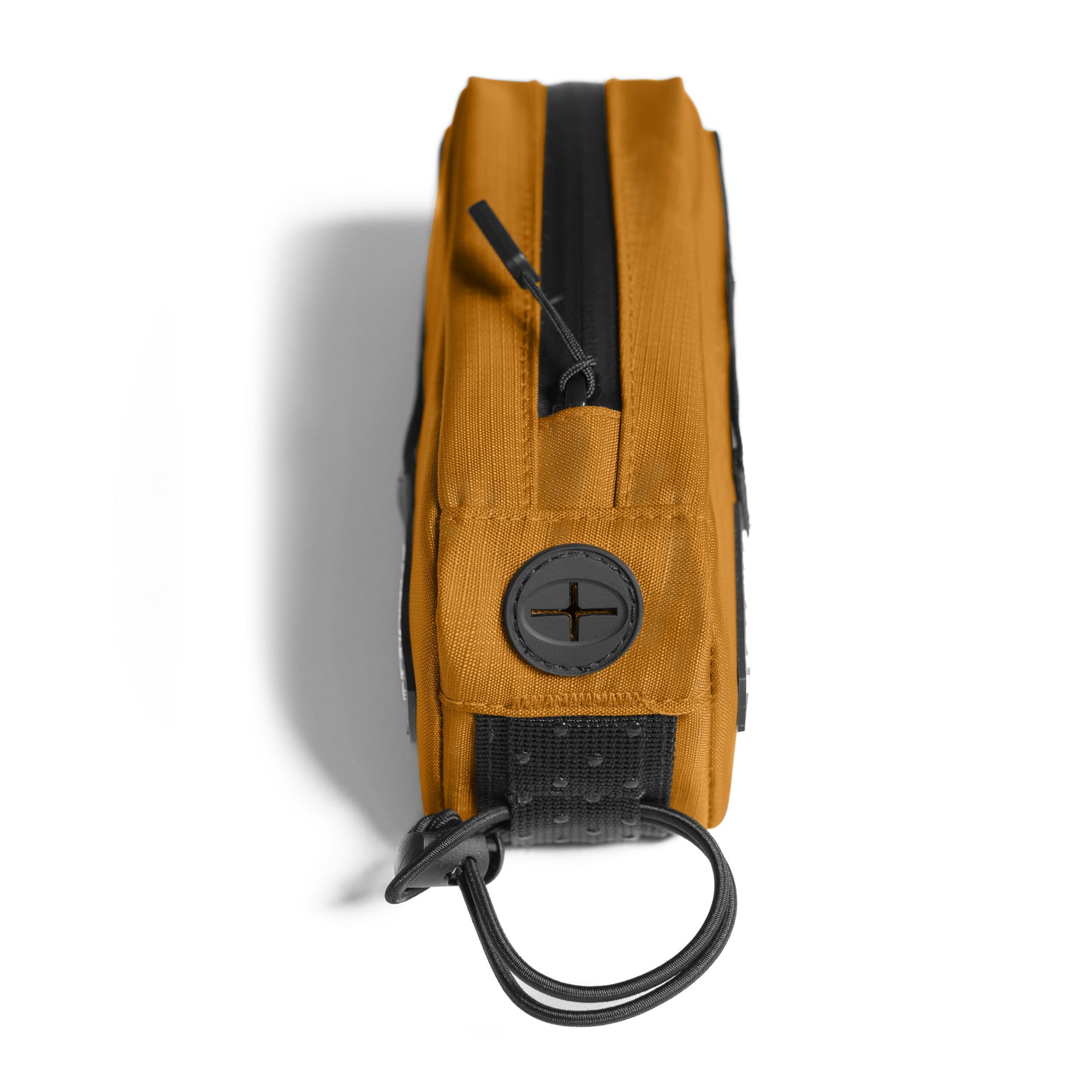 Orange Almsthre top tube bike bag with black accents and zipper pull