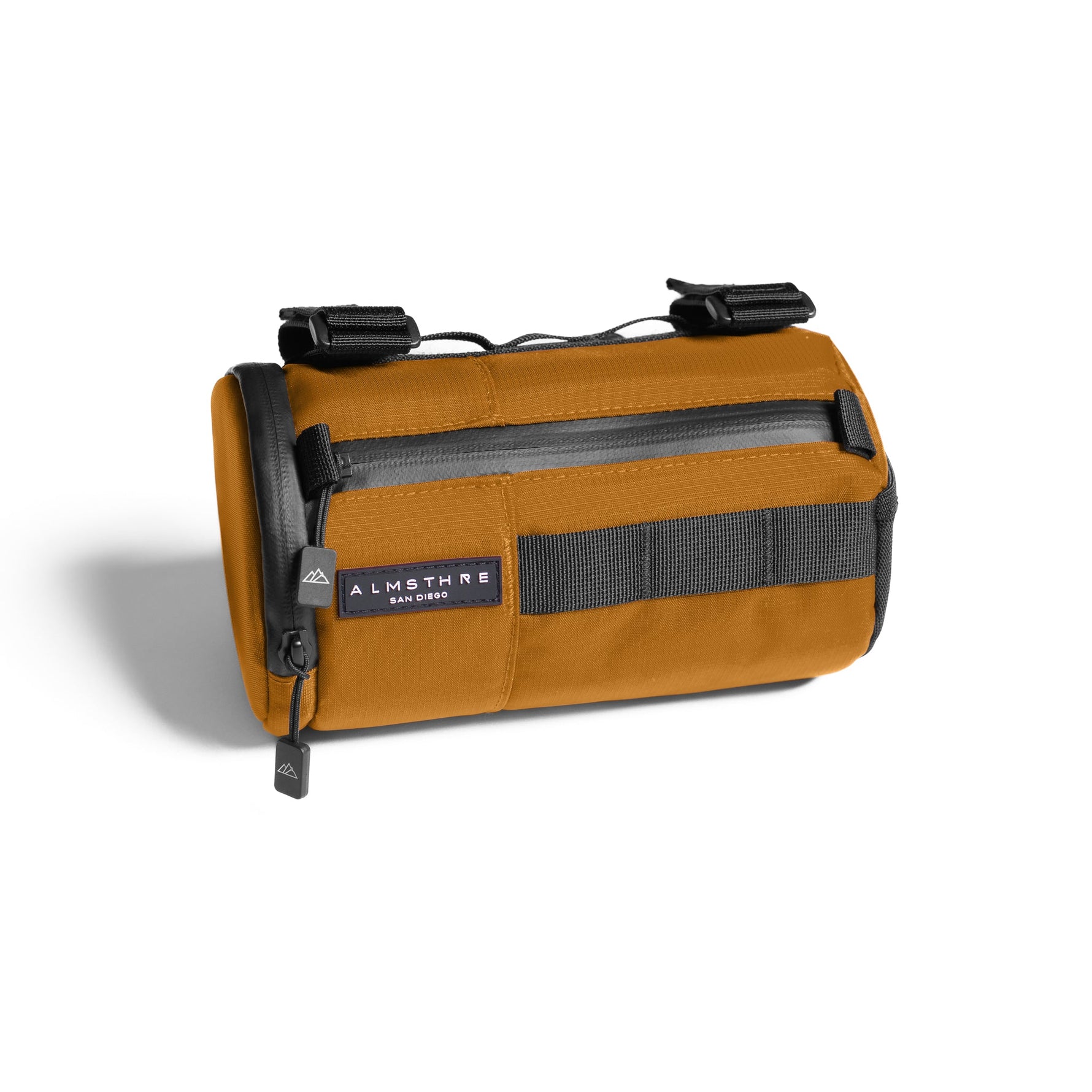 ALMSTHRE Signature Bar Bag in golden orange with black straps and gray accents