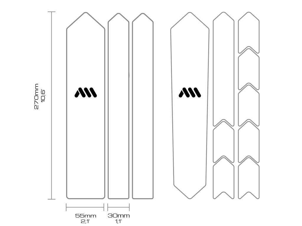 AMS clear frame protection strips with measurements shown on clean white background