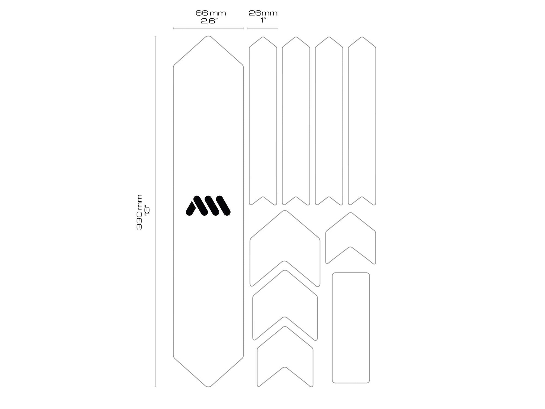 All Mountain Style AMS Frame Guard XL Clear protective film templates with measurements