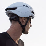 KASK Nirvana aerodynamic cycling helmet in white matte finish worn by cyclist