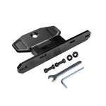 Kuat black license plate mount with hardware and installation tools on white background