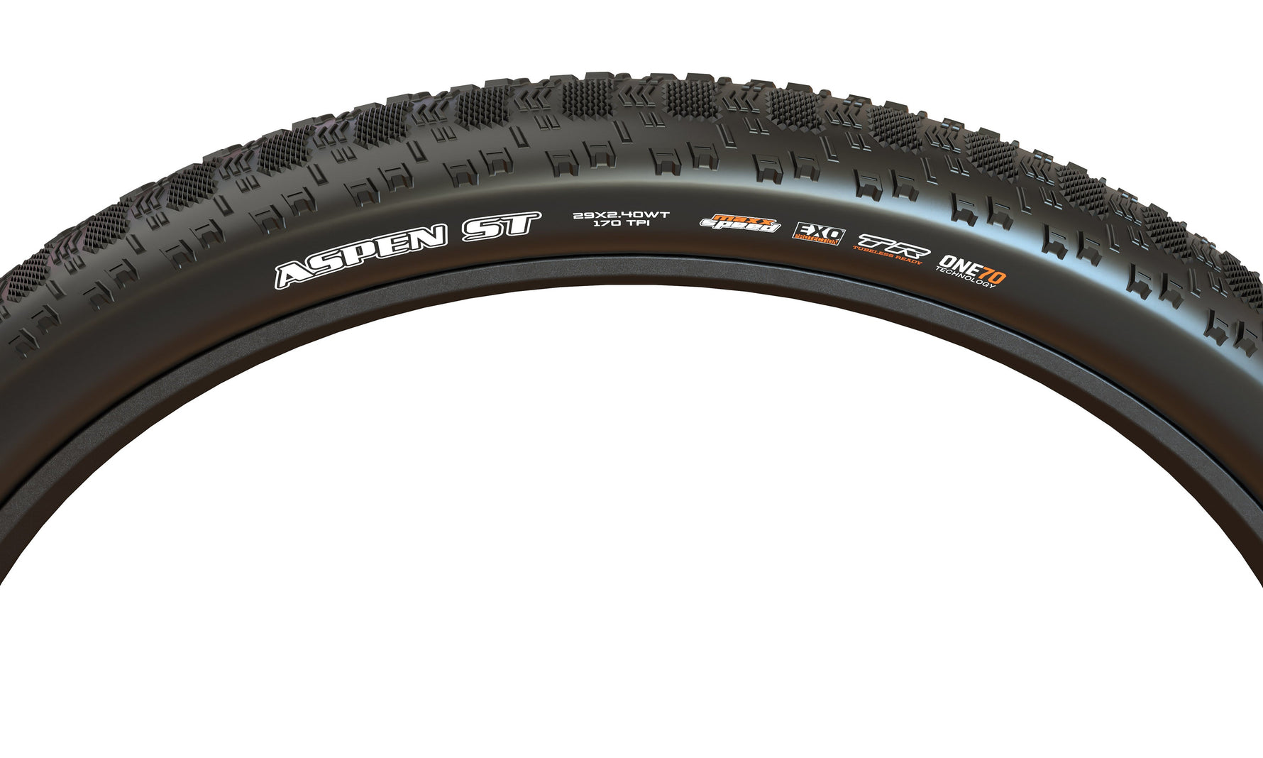 Maxxis Aspen ST black mountain bike tire with aggressive tread pattern