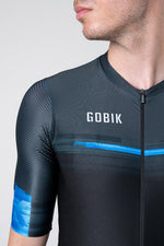 Gobik cycling jersey in dark gray with blue stripe details and full zip