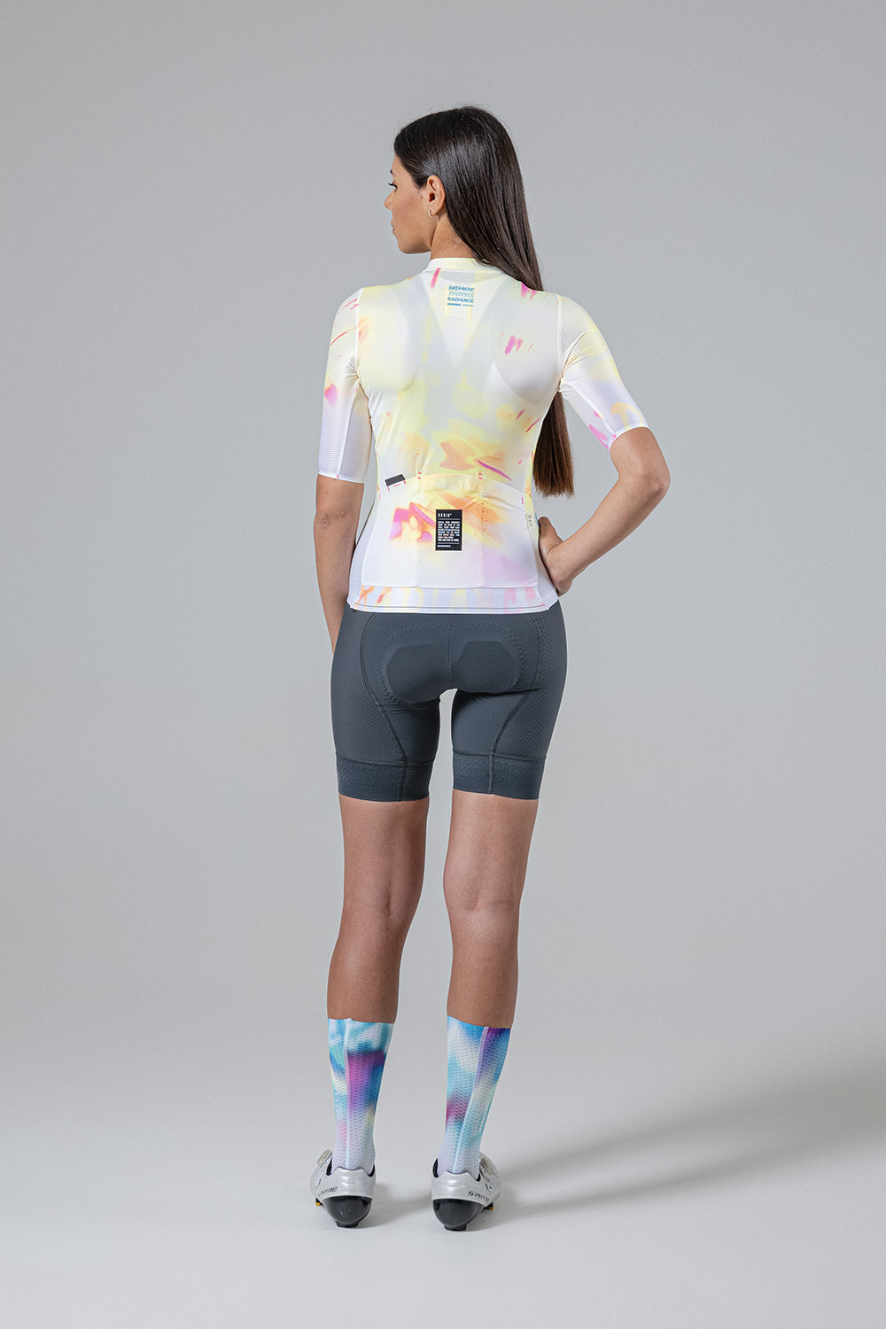 Gobik Absolute 5.0 Women's Bib Shorts in Slate Gray back view on model