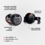 Lezyne Saddle Ai Alert 250 rear bike light with mounting system and specifications