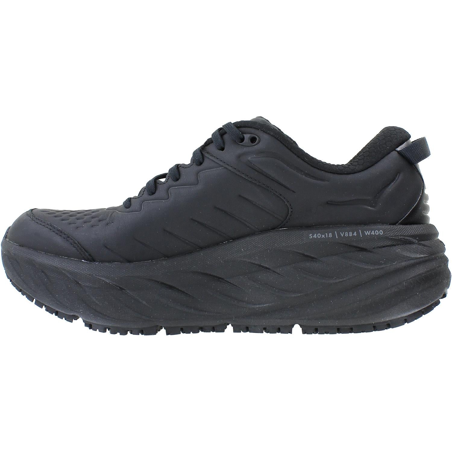 HOKA Bondi SR men's running shoe in all-black colorway, lateral side view
