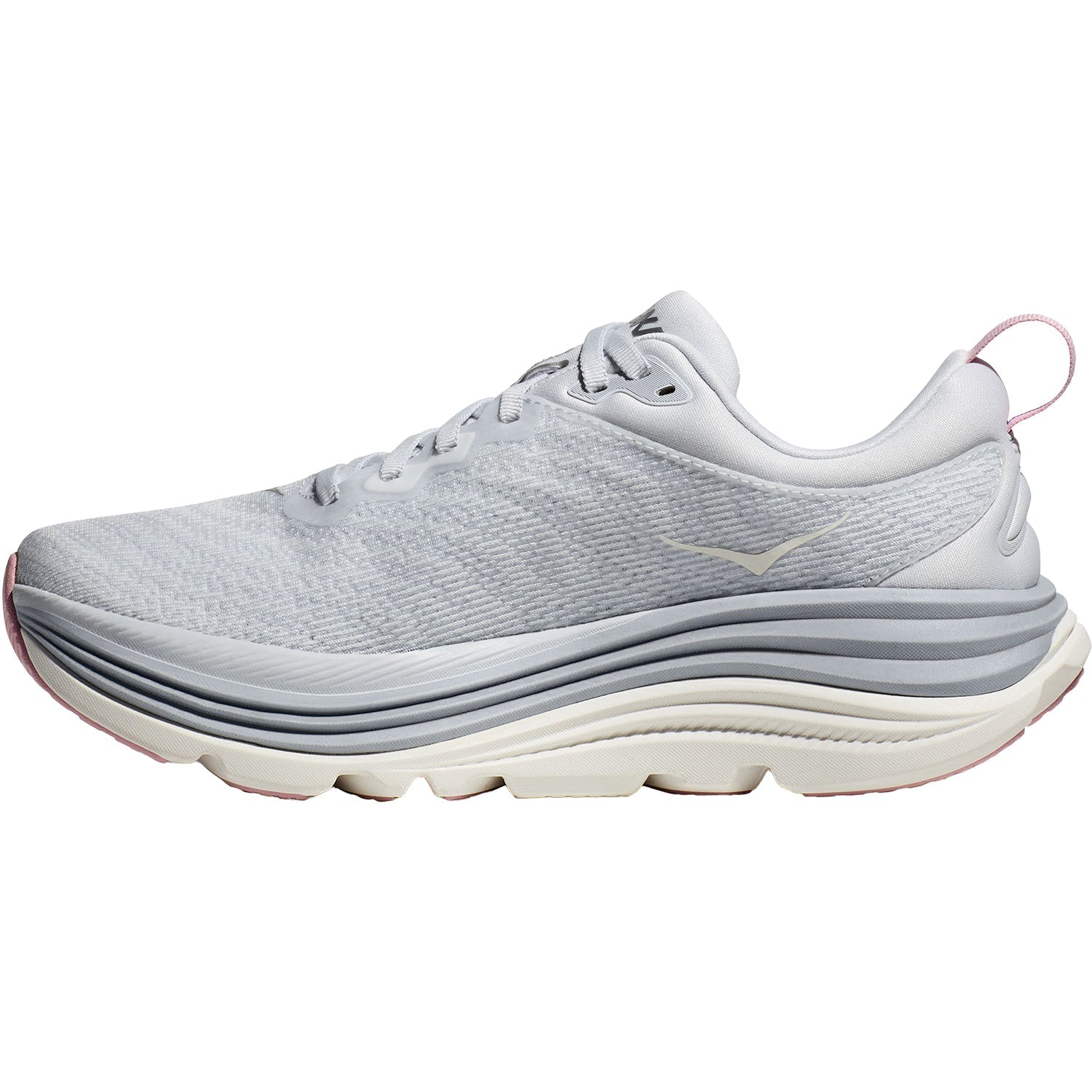 Hoka Gaviota 5 women's running shoe in sea ice gray with pink twilight accents