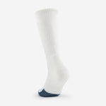 Thorlos Basketball Over Calf white crew sock with navy blue reinforced toe