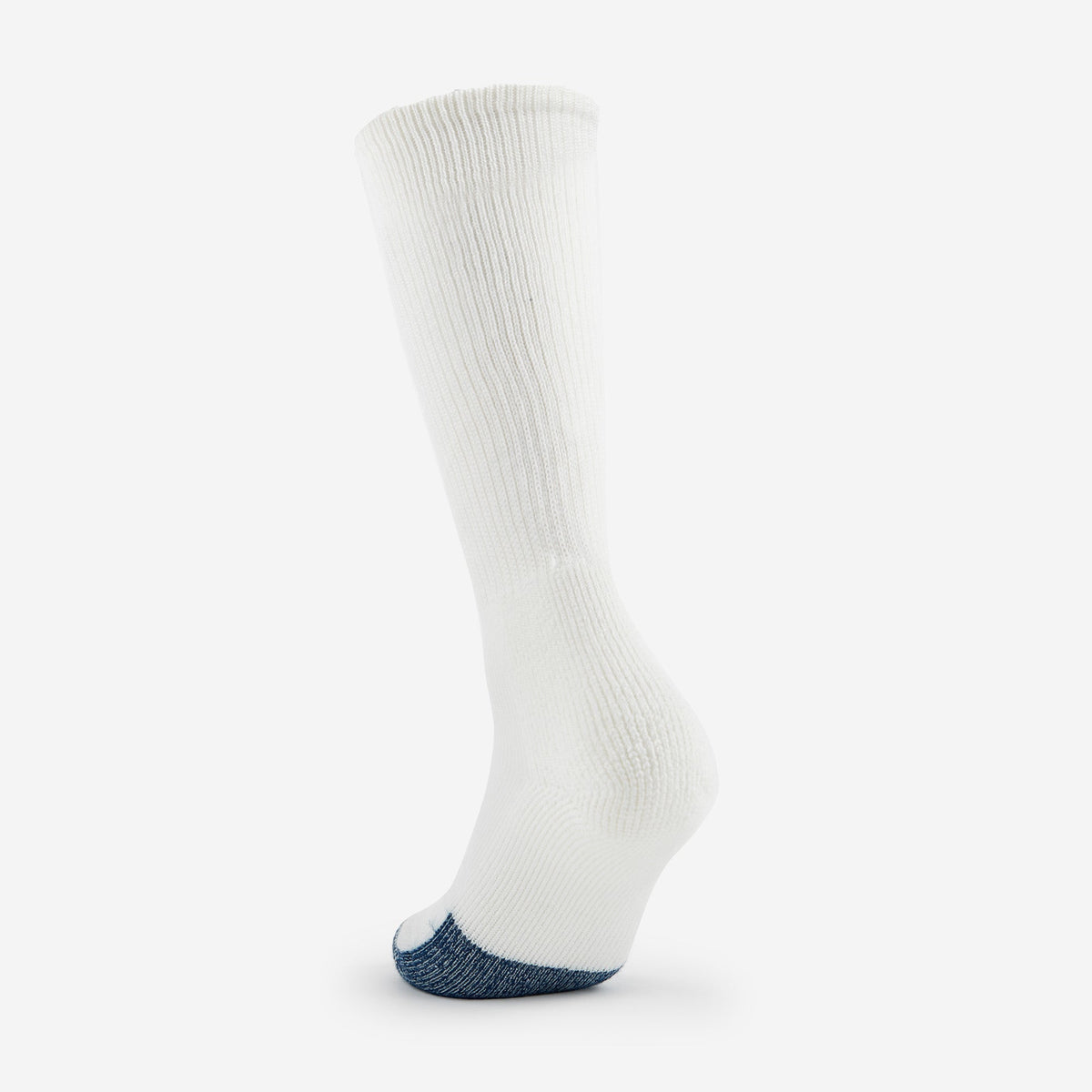 Thorlos Basketball Over Calf white crew sock with navy blue reinforced toe