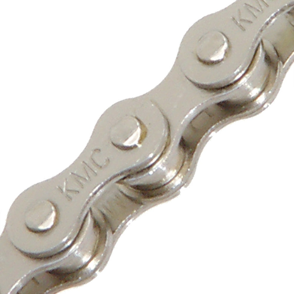 KMC B1H single speed bicycle chain in silver nickel finish with stamped KMC branding