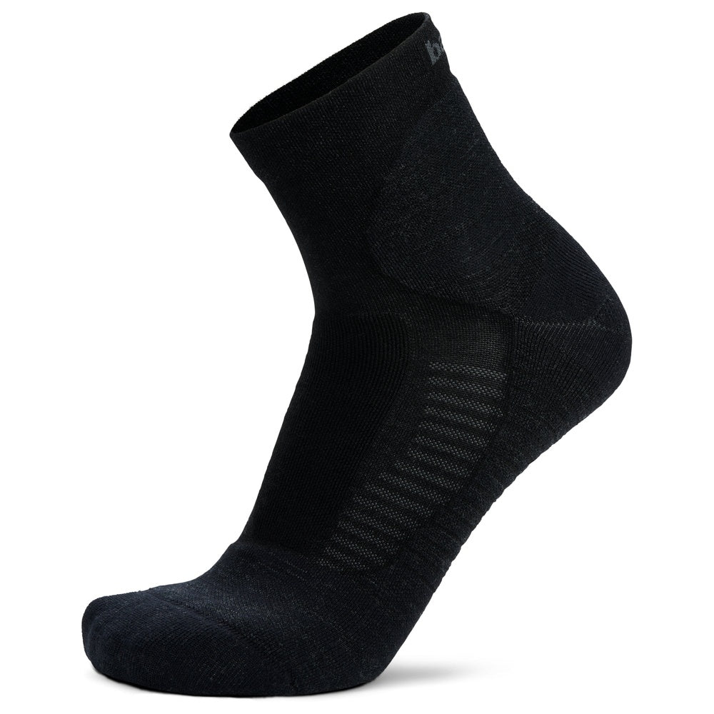 Black Balega Hike Performance Quarter sock with cushioned sole and moisture-wicking fabric