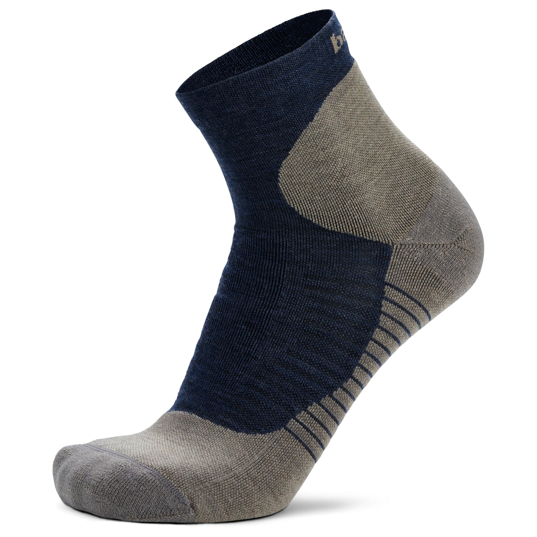 Balega Hike Performance Quarter sock in navy blue and grey colorblock design