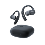 Shokz OpenFit Air wireless earbuds in black with charging case on white background