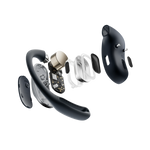 Shokz OpenFit Air black wireless earbuds exploded view showing internal components