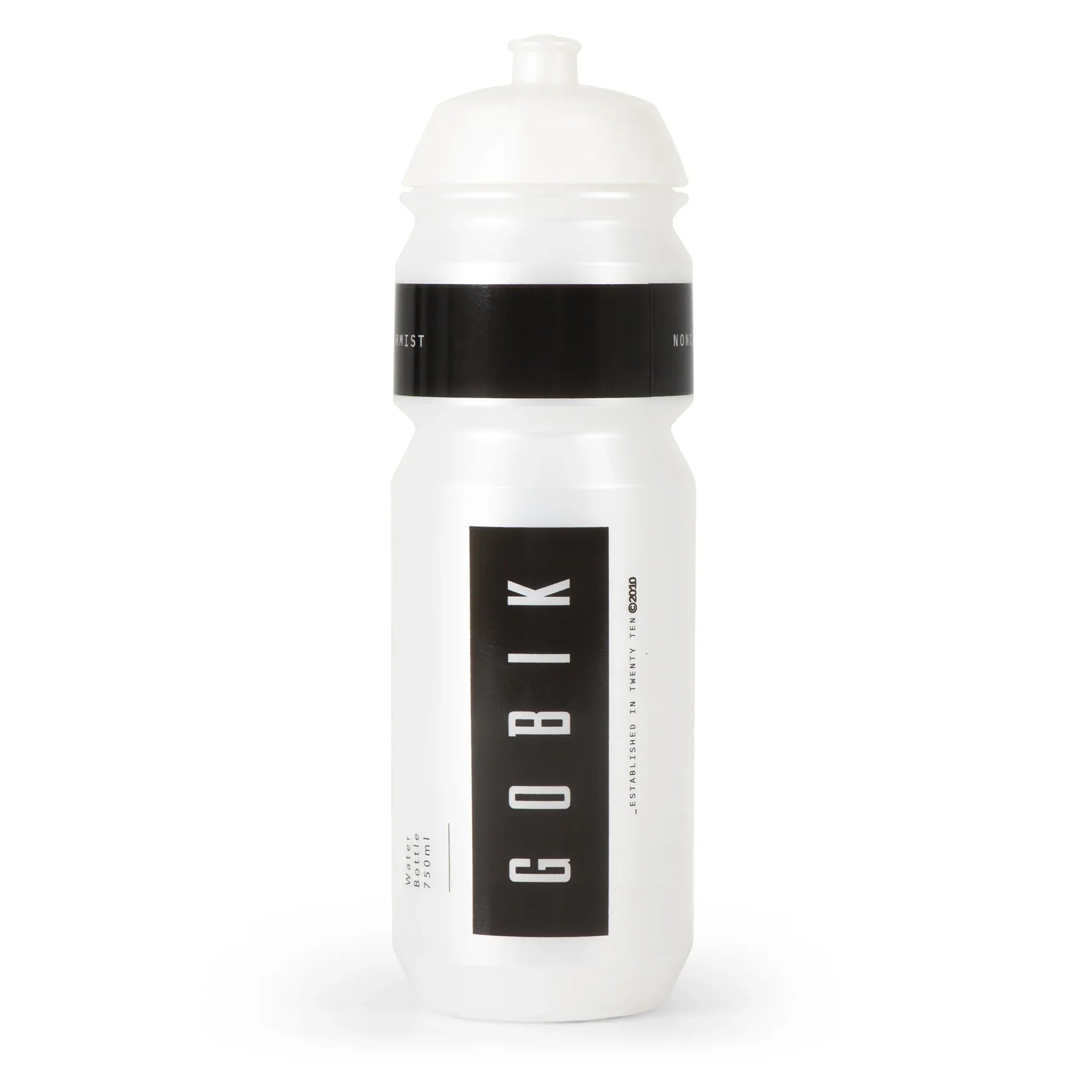 Gobik Shiva clear water bottle with black logo on clean white background