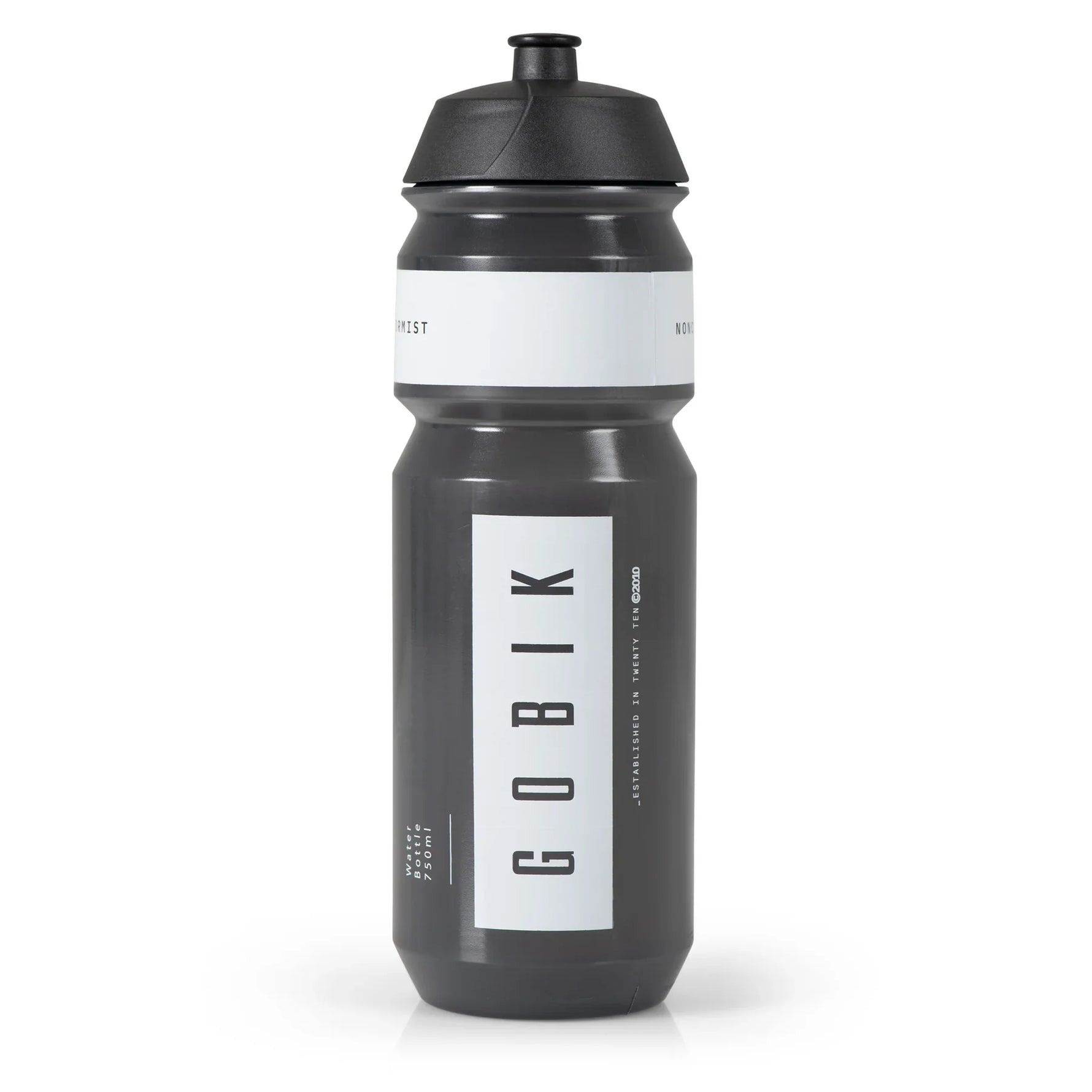 Gobik Shiva water bottle in shadow gray with white logo panels and black cap