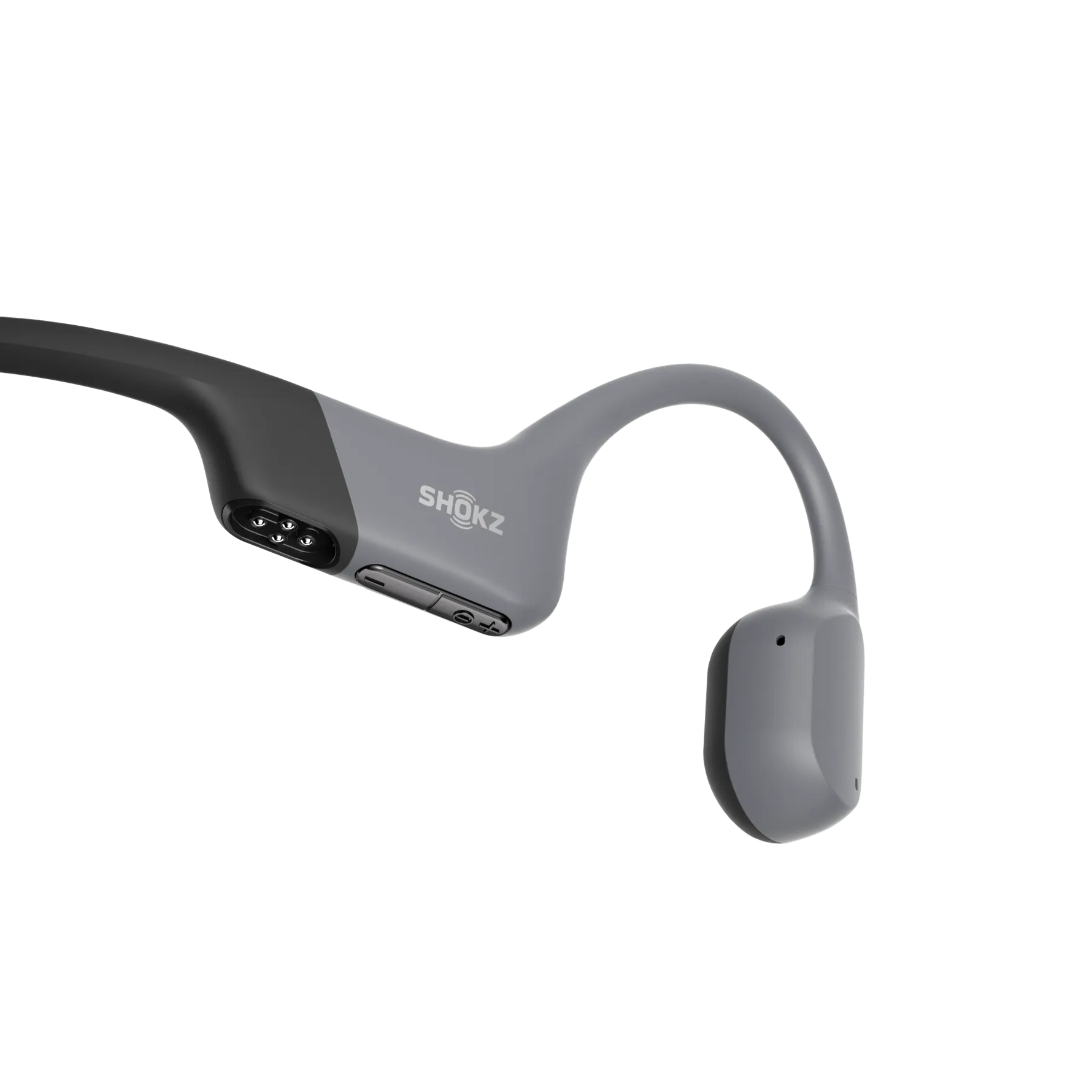 Shokz OpenSwim Pro bone conduction headphones in grey with black cable