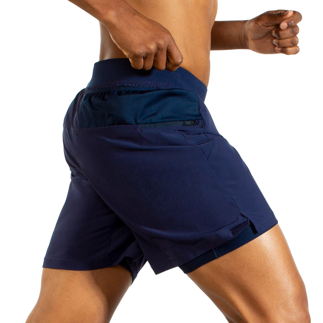 Brooks Sherpa 7 inch 2-in-1 men's running shorts in navy blue