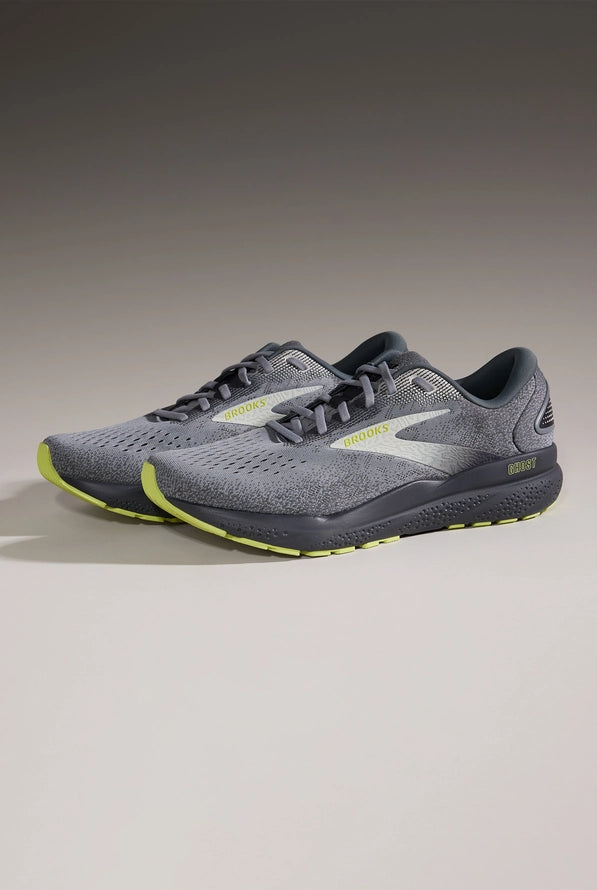 Brooks Ghost 16 men's running shoes in grey with lime green accents