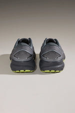 Brooks Ghost 16 men's running shoes in grey with lime accents, rear view