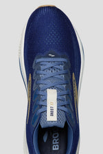 Brooks Ghost 17 men's running shoe in navy blue with gold accents