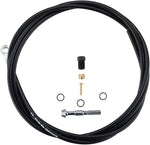Shimano SM-BH59-SS black disc brake hose with installation hardware components on white background
