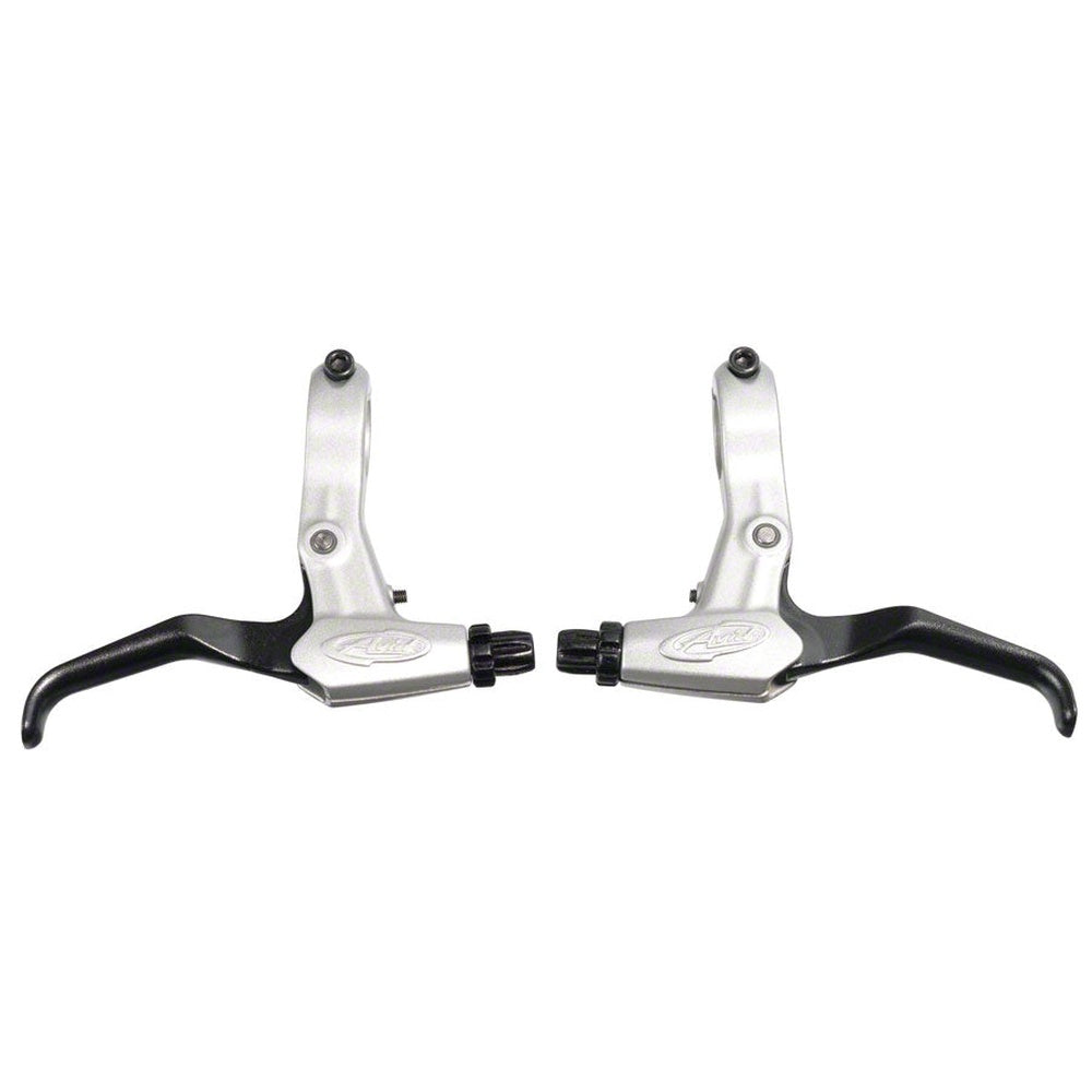 Pair of AVID FR-5 brake levers with silver aluminum body and black rubber grips