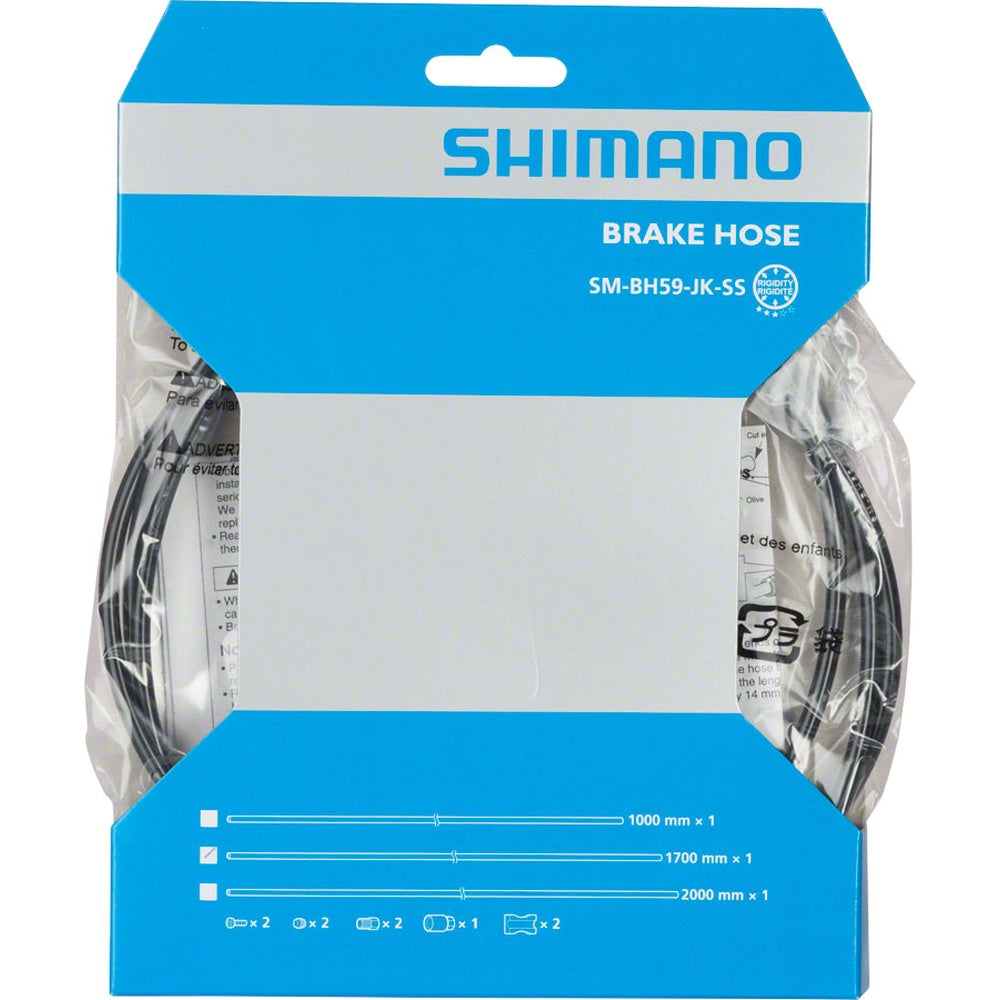 Shimano SM-BH59-SS disc brake hose kit in retail packaging showing black hose
