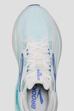 Brooks Glycerin GTS 22 women's running shoe in white with blue accents