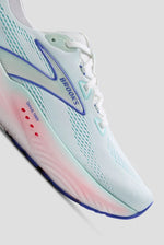 Brooks Glycerin GTS 22 women's running shoe in white with blue and pink details