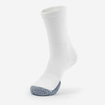 Thorlos Basketball Crew sock in white with blue marled toe reinforcement on neutral background