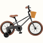 Retrospec Beaumont Mini 16-inch kids bike in matte graphite with training wheels and wicker basket