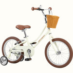 Retrospec Beaumont Mini 16-inch kids bike in eggshell gloss with wicker basket and training wheels