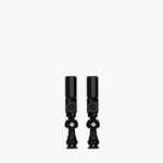 Two black Muc-Off Big Bore Hybrid Tubeless Presta Valves on white background