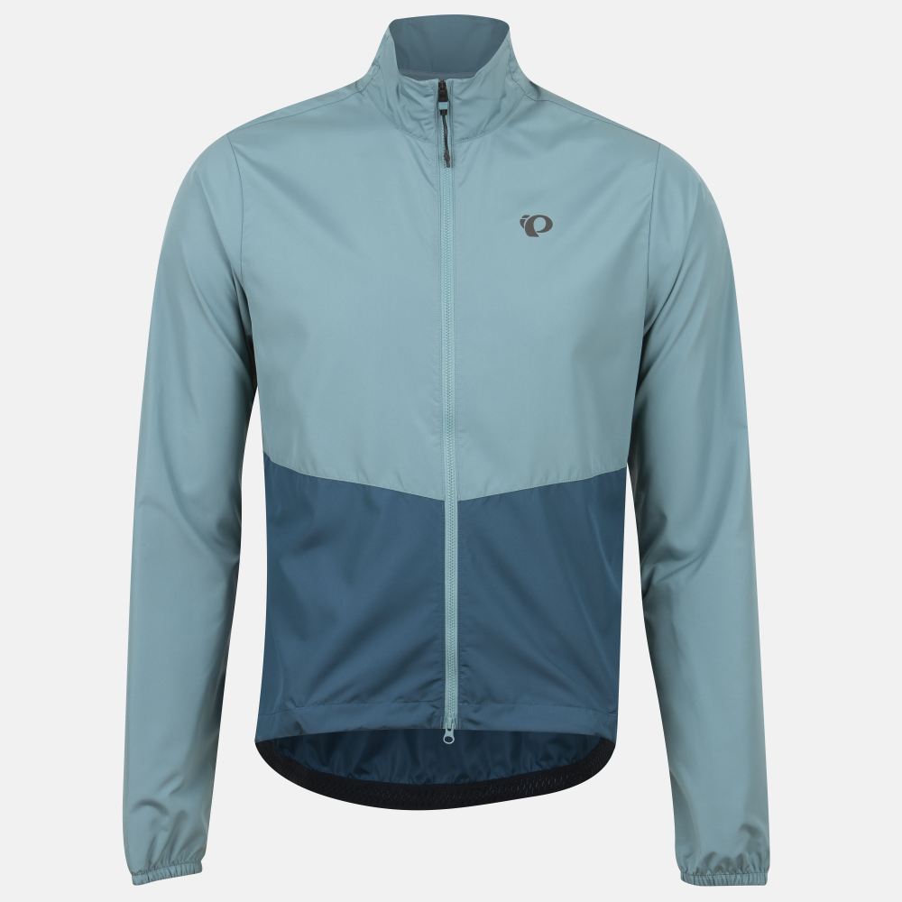 Pearl Izumi Quest Barrier Men's Jacket in Lapis colorway with light blue upper and navy lower sections
