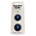 Sneaker Balls shoe deodorizers package with two blue polka dot balls