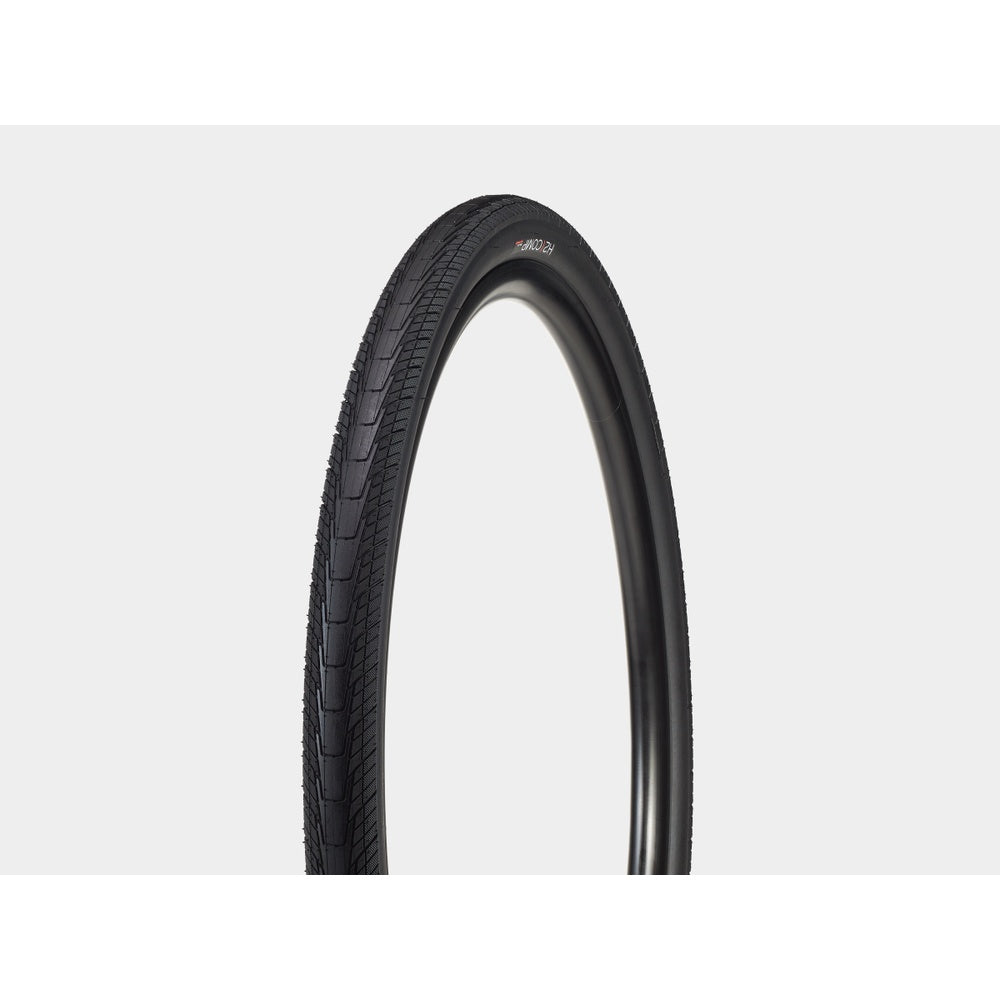 Bontrager H2 Comp black bicycle tire with tread pattern on clean background