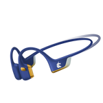 Blue Shokz OpenRun Pro 2 bone conduction headphones with gold accents on white background
