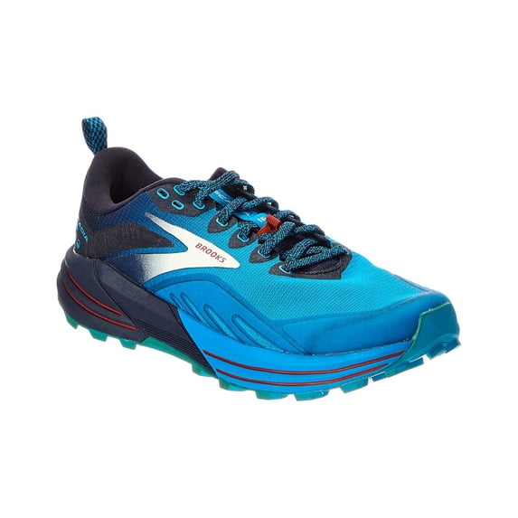 Brooks Cascadia 16 men's trail running shoe in peacoat navy and atomic blue colorway