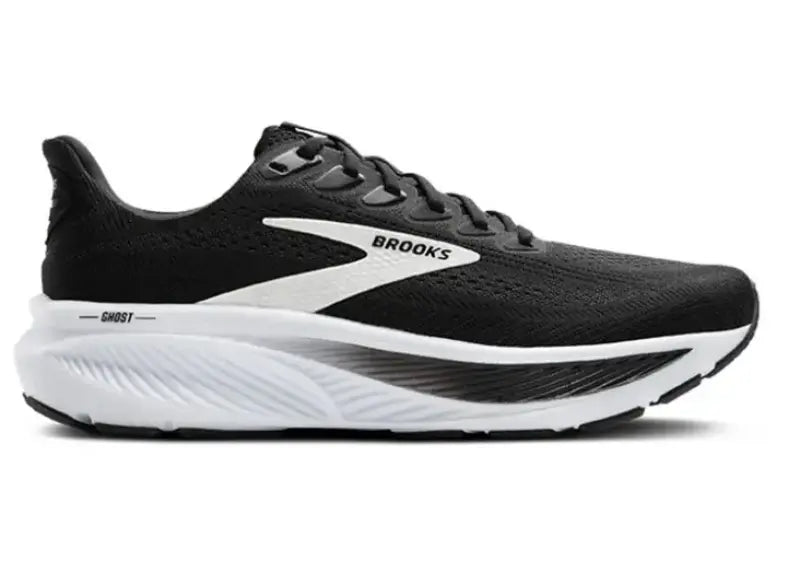 Brooks Ghost 17 mens running shoe in black and white on clean white background