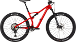Red Cannondale Scalpel full suspension mountain bike with 29-inch wheels