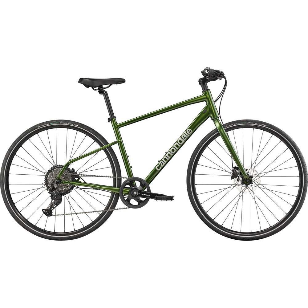 Cannondale Quick 3 hybrid bike in spruce green with disc brakes