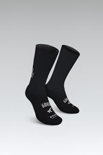 Black Gobik Vortex 2.0 cycling socks with textured upper and brand logos