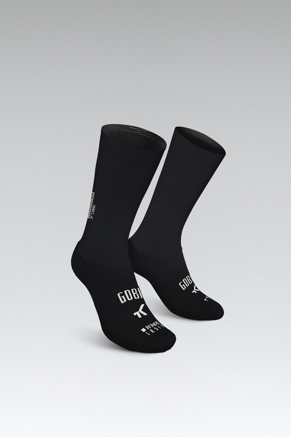 Black Gobik Vortex 2.0 cycling socks with textured upper and brand logos